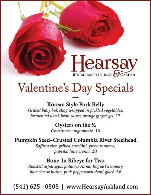 Valentine's Day 2018 Specials at Hearsay - Korean Style Pork Belly, Oysters on the half shell, Pumpkin Seed-Crusted Columbia River Steelhead, Bone-In Ribeye for Two